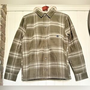 NWT Hollister Hoodie Shacket, Brown/Cream Plaid, Teddy/Sherpa Lined, Men’s Small